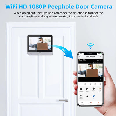 Camluxy Tuya 4.3 Inch Wifi Door Peephole Camera Wireless Doorbell For Home 1080p 120° Wide Angle PIR Motion Security-Protection