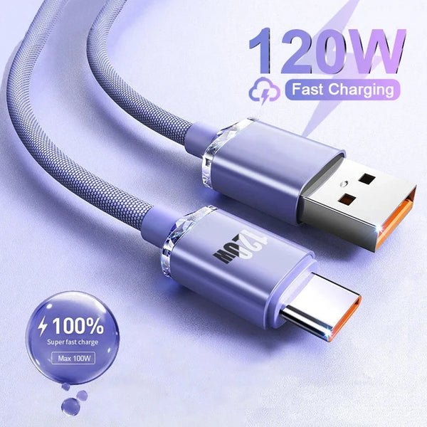 120W 6A USB C Fast Charging Cable Mobile Phone Braided Type C Data Cord For Xiaomi 12 Huawei P40 POCO Oneplus 0.25m/1m/1.5m/2m