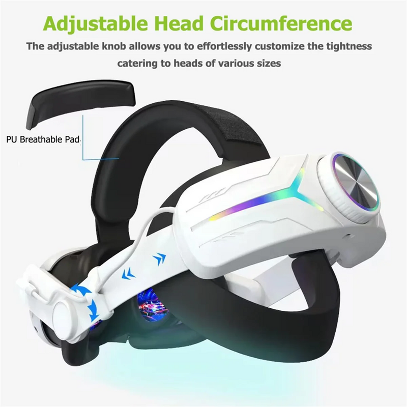 Elite Head Strap with RGB Light for Meta Quest 3 VR Accessories+8000Mah Battery Comfortable Head Strap Black