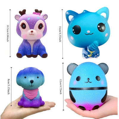 Squishy Blue Dream Starry Sky Unicorn Dog Panda Squeeze Stress Relief Toy Set，Slow Rising Soft Fidget Toys for Kids Girl Gift