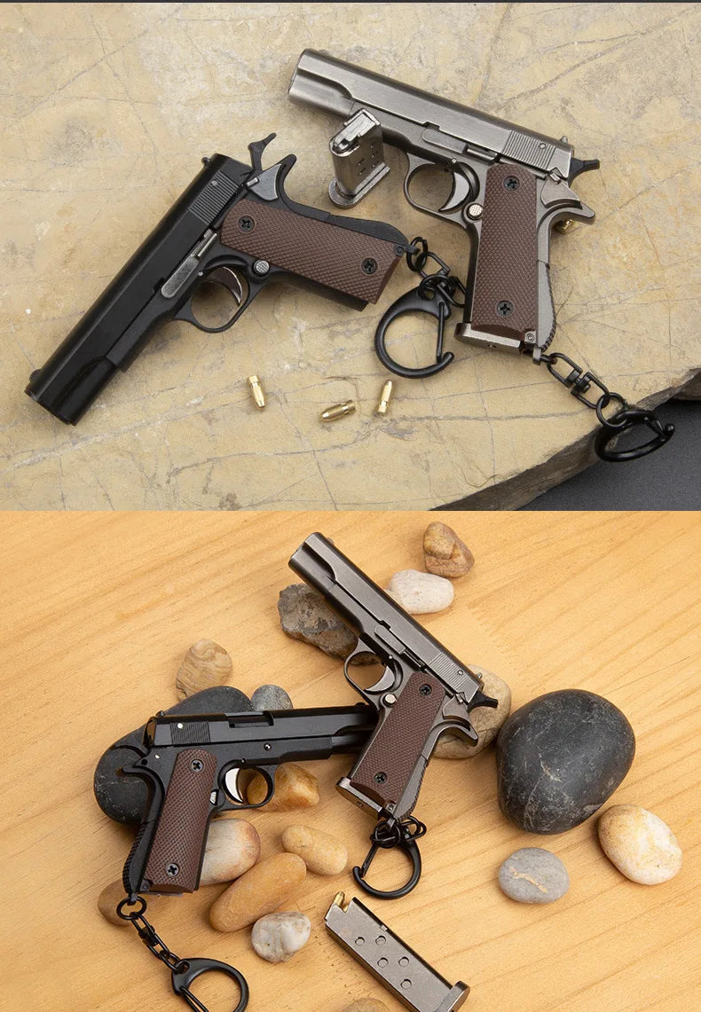 1/3 1911 Pistol Shape Keychain Shell Eject Gun Model Key Chain Bag Fidget Gadgets Pendant Ornament for Gift for Men Friends