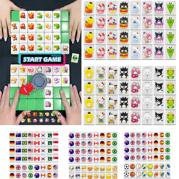 64 Blocks Tiktok Seaside Escape Mahjong Tile Game with Pattern of Flag Ball 1/2 Players Funny Parent Child Party Game Toy Gift ﻿