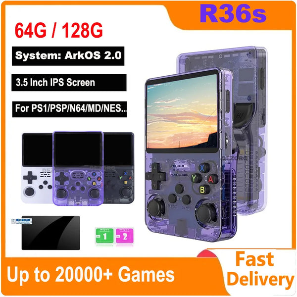 New R36S Game Console Linux System Retro Portable Video Game Consola 3.5 Inch IPS Screen Mini Handheld Gaming Player 64G 128G