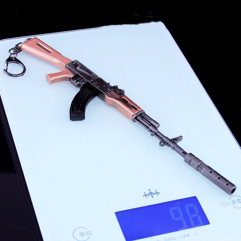 Multiple Styles PUBG Gun Keychain Metal AKM Weapon Model Alloy AK47 AWM Barrett Light Key Chain Car Pendant Gifts Toy for Kids