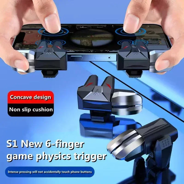 S1 ABS Mobile Phone 6 Finger Game Trigger for PUBG Aim Shooter L1R1 Alloy Key Button Gamepad Joystick Controller for IOS Android