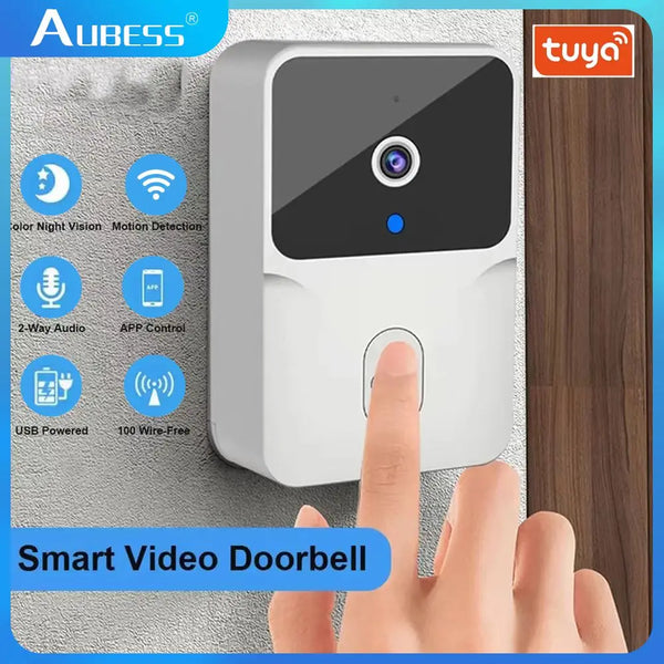 Aubess Tuya WiFi Video Doorbell Wireless HD Camera PIR Motion Detection IR Alarm Security Smart Home Door Bell Intercom For Home