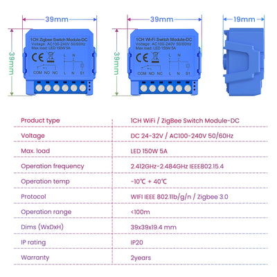 AVATTO Tuya WiFi/ZigBee Smart Switch Module DC 24-32V/AC 100-240V Dry Contact Universal Breaker Relay Support Alexa Google Home