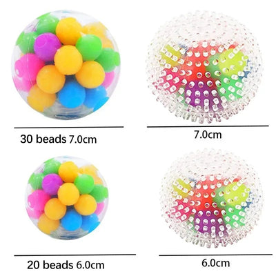 Rainbow Pressure Ball Fidget Sensory Toy DNA Color Beads Stress Relief Ball TPR Soft Glue PU Elastic Moon Ball Squeeze Kids Gift