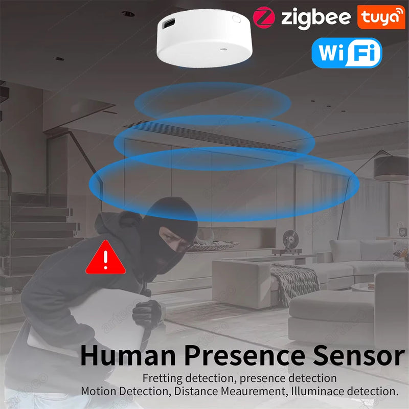 Tuya WiFi/Zigbee Human Presence Detector Smart Human Body Sensor MmWave Radar Microwave Sensor Luminance /Distance Detection