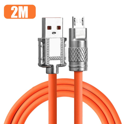 Zinc Alloy Micro USB Mobile Phone Cable Android Fast Charger Data Cord 120W 6A Fast Charging Cables for Samsung Xiaomi Redmi