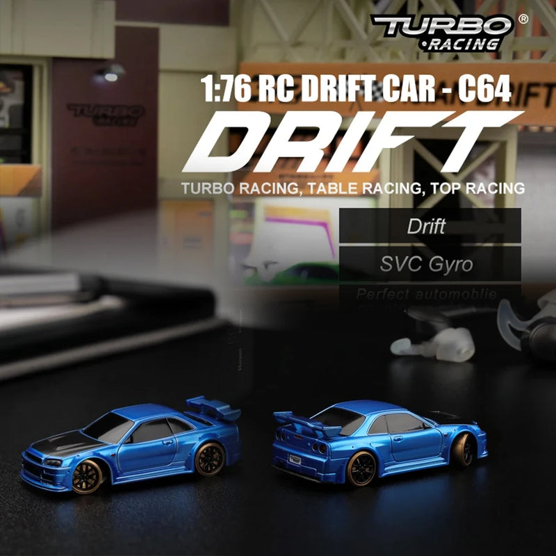 Turbo Racing 1:76 C64 Drift RC Car With Gyro Radio Full Proportional Remote Control Toys RTR Kit  For Kids and Adults