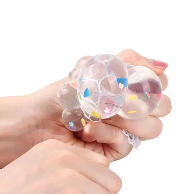 Kid Adult TPR Hand Squishy Ball with Net Rainbow Slime Glow Stress Relief Toy Squeeze Mesh Glitter Gel Bead Sensory Fidget Gfit