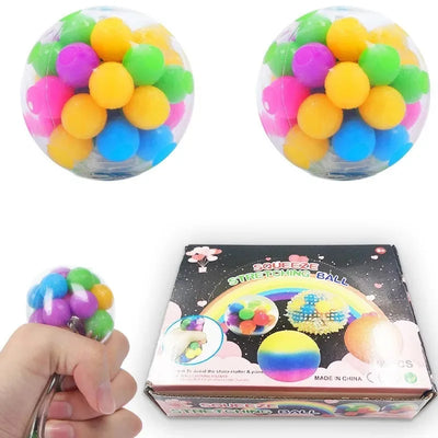 Rainbow Pressure Ball Fidget Sensory Toy DNA Color Beads Stress Relief Ball TPR Soft Glue PU Elastic Moon Ball Squeeze Kids Gift