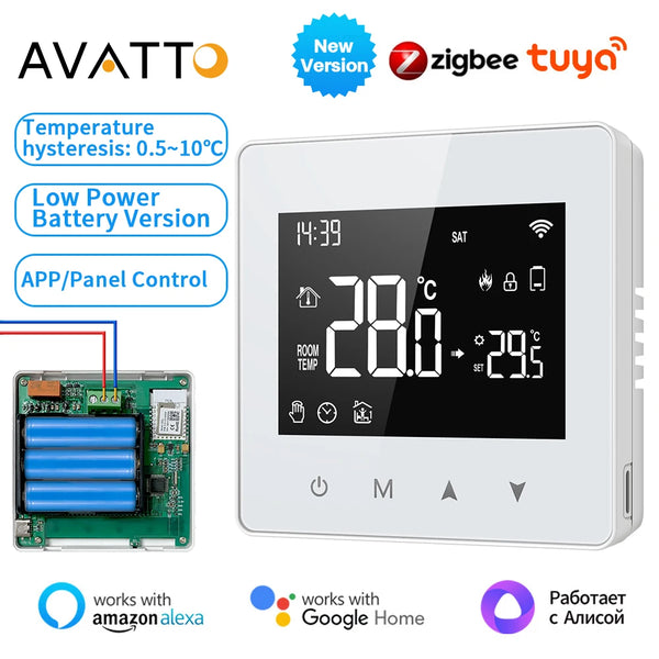 AVATTO Tuya WiFi/ZigBee Smart Thermostat Low Power Battery Water Gas Boiler Temperature Controller For Alexa Google Home Alice