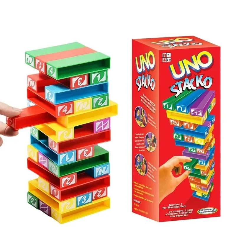 Stacko UNO Card Board Games Family Entertainment Poker Party Early Education Puzzle Stackoed Toys Playing Cards Birthday Gift