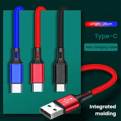 0.25m Short USB C Cable 3A Fast Charging Type C Cable Portable Data Cord For Samsung Xiaomi Huawei Mobile Phone Power Bank Wire