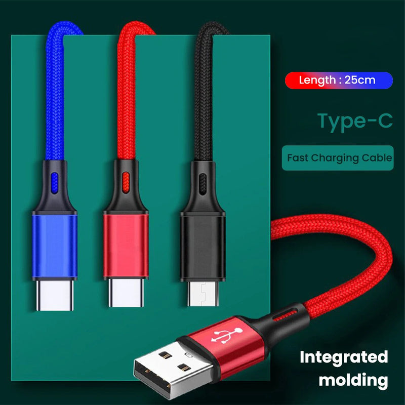 0.25m Short USB C Cable 3A Fast Charging Type C Cable Portable Data Cord For Samsung Xiaomi Huawei Mobile Phone Power Bank Wire