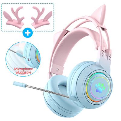 Cat Car Headphones Headset Gamer Wireless Headphones with Mic Gamer Girl Antler Bluetooth Gaming Headphones