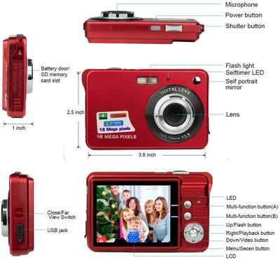 HD Mini Digital Camera18mp 2.7 Inch Point and Shoot for Kids Students Beginners-Birthday Xmas Gifts Cheap Camera Video Camera