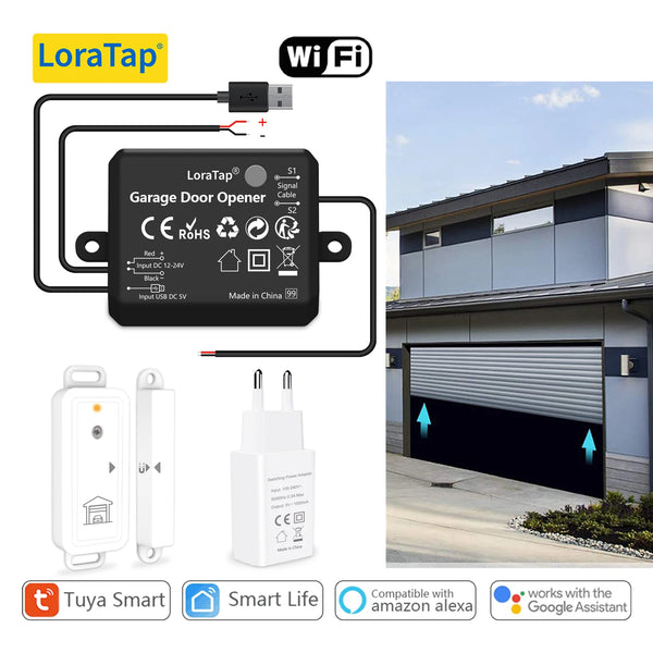 LoraTap Tuya Smart Life AC DC Garage Door Wireless Sensor Opener Controller USB Charger Remote Control by Google Home Alexa