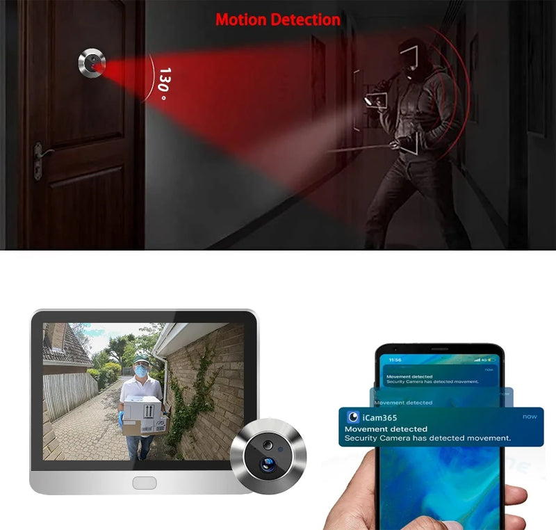 3MP iCam365 Wireless House Wifi Door Camera Wide Angle 130° Security Smart Home Digital Door Peephole With Camera