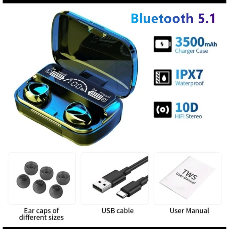 NEW M10 TWS Wireless Headphones Earphones 2500mAh Charging Box Bluetooth-compatible Stereo Waterproof Headsets With Microphone