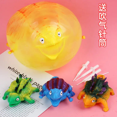 3PCS Kids Funny Dinosaur Animals Inflate Vent Balls Toy Squeeze Soft Ball Balloon Outdoors Party Sports Cute Funny Games Gift