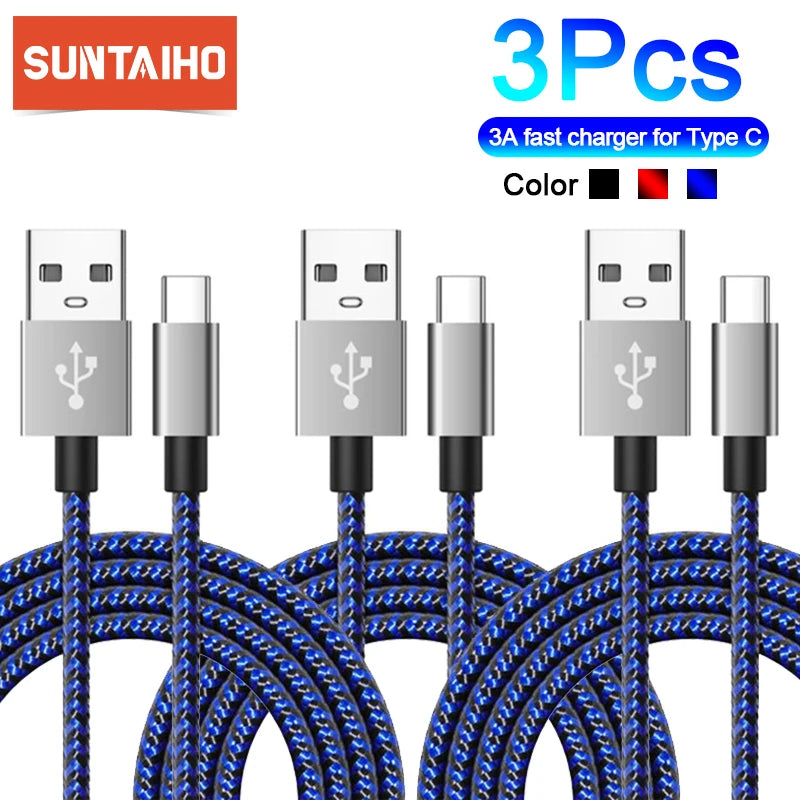 Suntaiho 3PCS USB Type C Cable Fast Charge Data Cord for Xiaomi poco f3 HuaweiP60 Samsung Mobile Phone Charging Wire USB C Cable